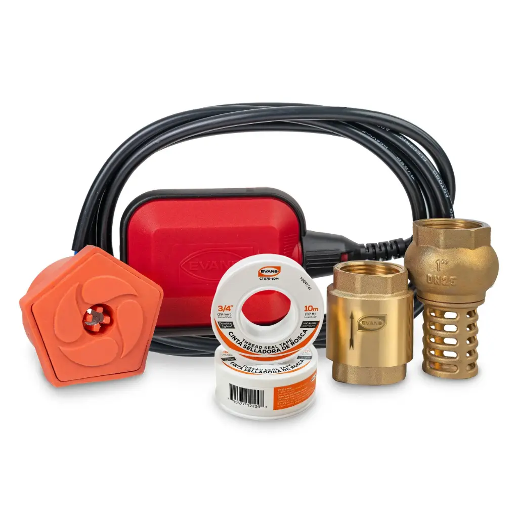 KIT DE INSTALACION PARA BOMBAS DE SUPERFICIE 1X1 (FLOTADOR, VALVULA CHECK, VALVULA NTP, CINTA SELLA ROSCAS)