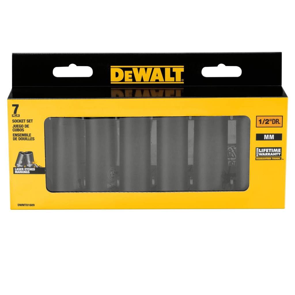 JUEGO DE DADOS IMPACTO 1/2 MILIMETRICOS 7 PZAS. NEGROS DEWALT