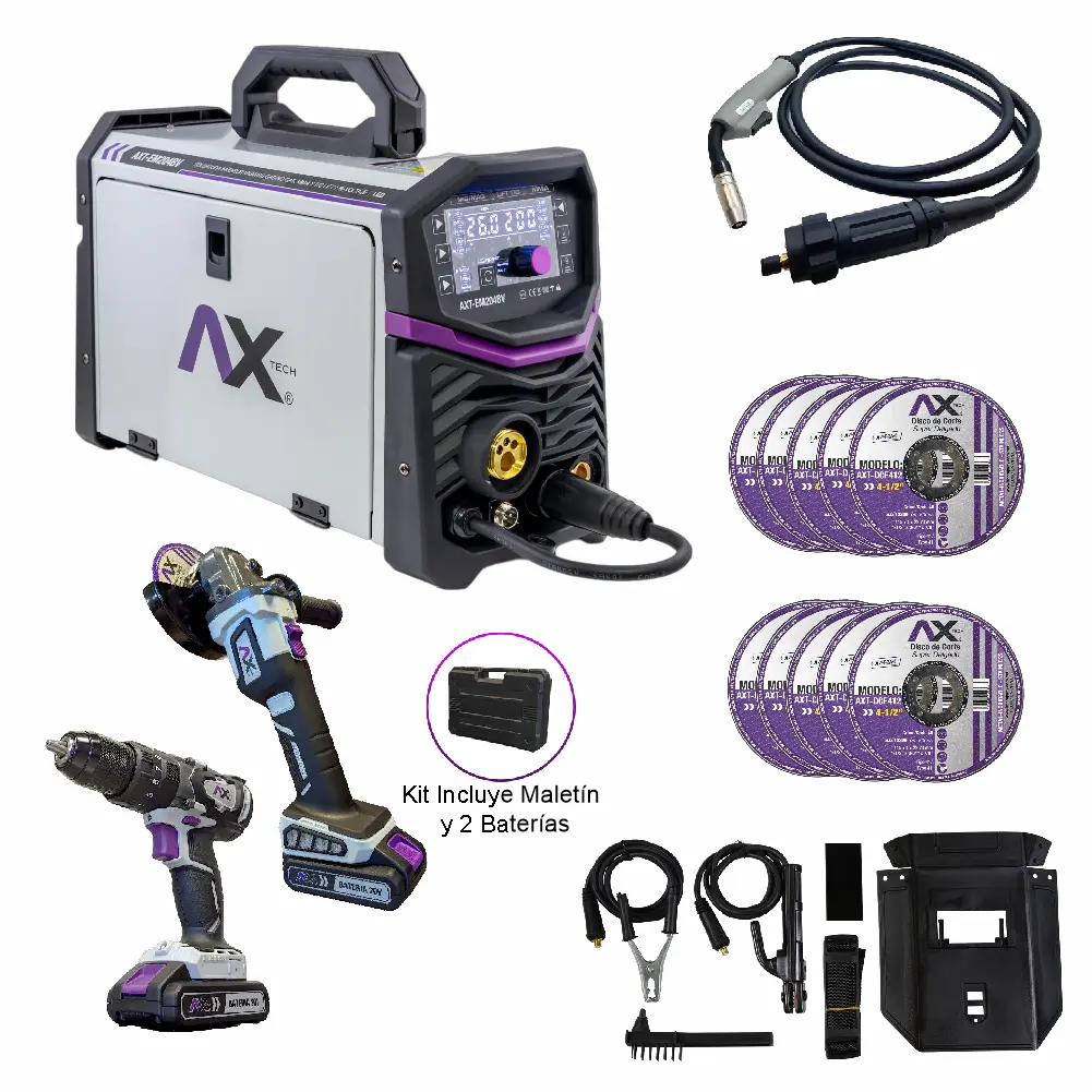 [AXT-EM204BV-C3] COMBO SOLDADORA INVERSOR MIG/MAG ELECTRODO Y TIG LIFT, BI VOLTAJE 200A CON KIT DE HERRAMIENTA KITER20 ELECTRICA