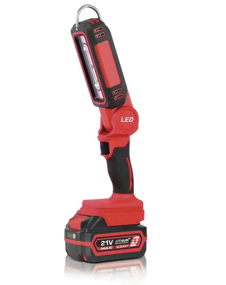 LAMPARA DE TRABAJO INALAMBRICA 500/1000 LM 21V CON UNA BATERIA 2 AMP MAX Y CARGADOR