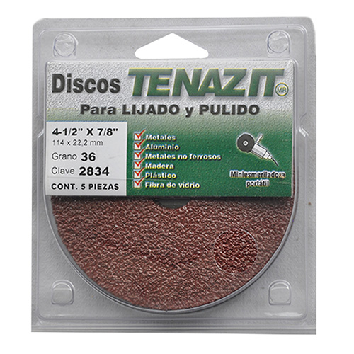 JUEGO DE 5 DISCOS DE LIJA 4.5 GRANO 36 BLISTER