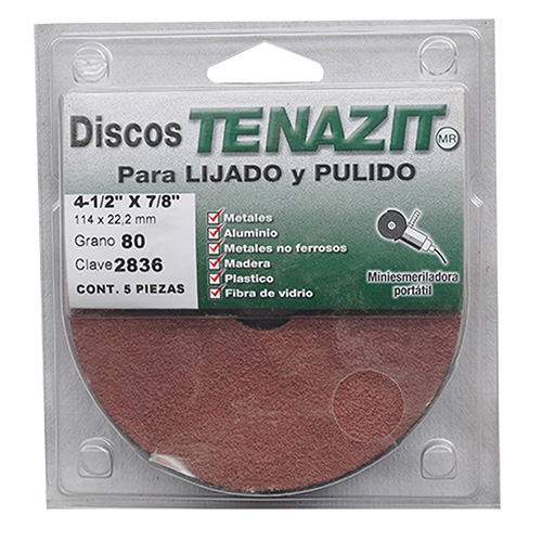 JUEGO DE 5 DISCOS DE LIJA 4.5 GRANO 80 BLISTER