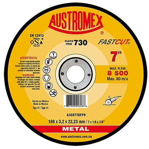 DISCO P/CORTE METAL 7 X 1/8 X 7/8 (PLANO)