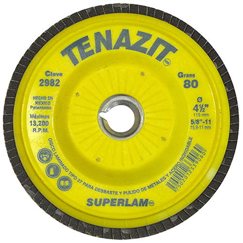 DISCO LAMINADO PLASTICO RECORTABLE 4 1/2 X 5/8 11 GRANO 80 ROSCA BD