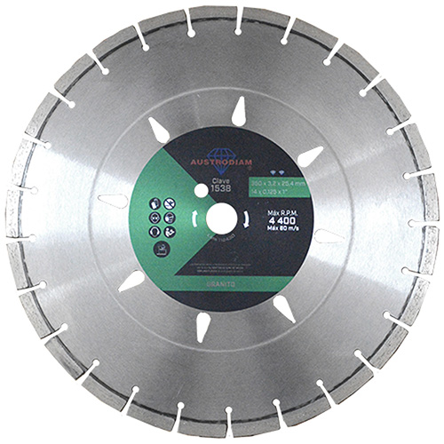 [AUS-1538] DISCO DE DIAMANTE P/GRANITO 14 X 1/8 X 1 VERDE PLATA DENTADO