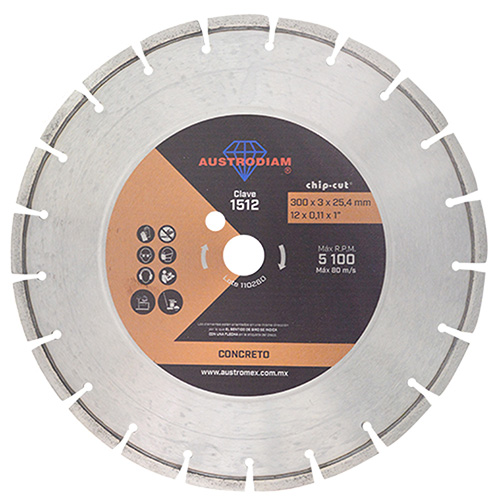 [AUS-1512] DISCO DE DIAMANTE 12 X 7/64 X 1 NARANJA (CHIP CUT) P/CONCRETO UNIVERSAL