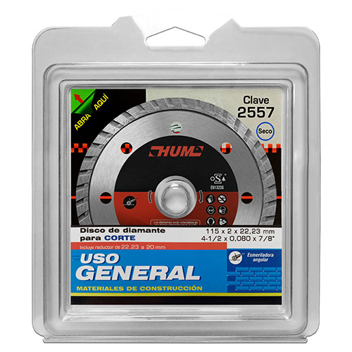 DISCO DE DIAMANTE P/USO GENERAL TURBO 4 1/2 X 0.080 X 7/8 LINEA HUM