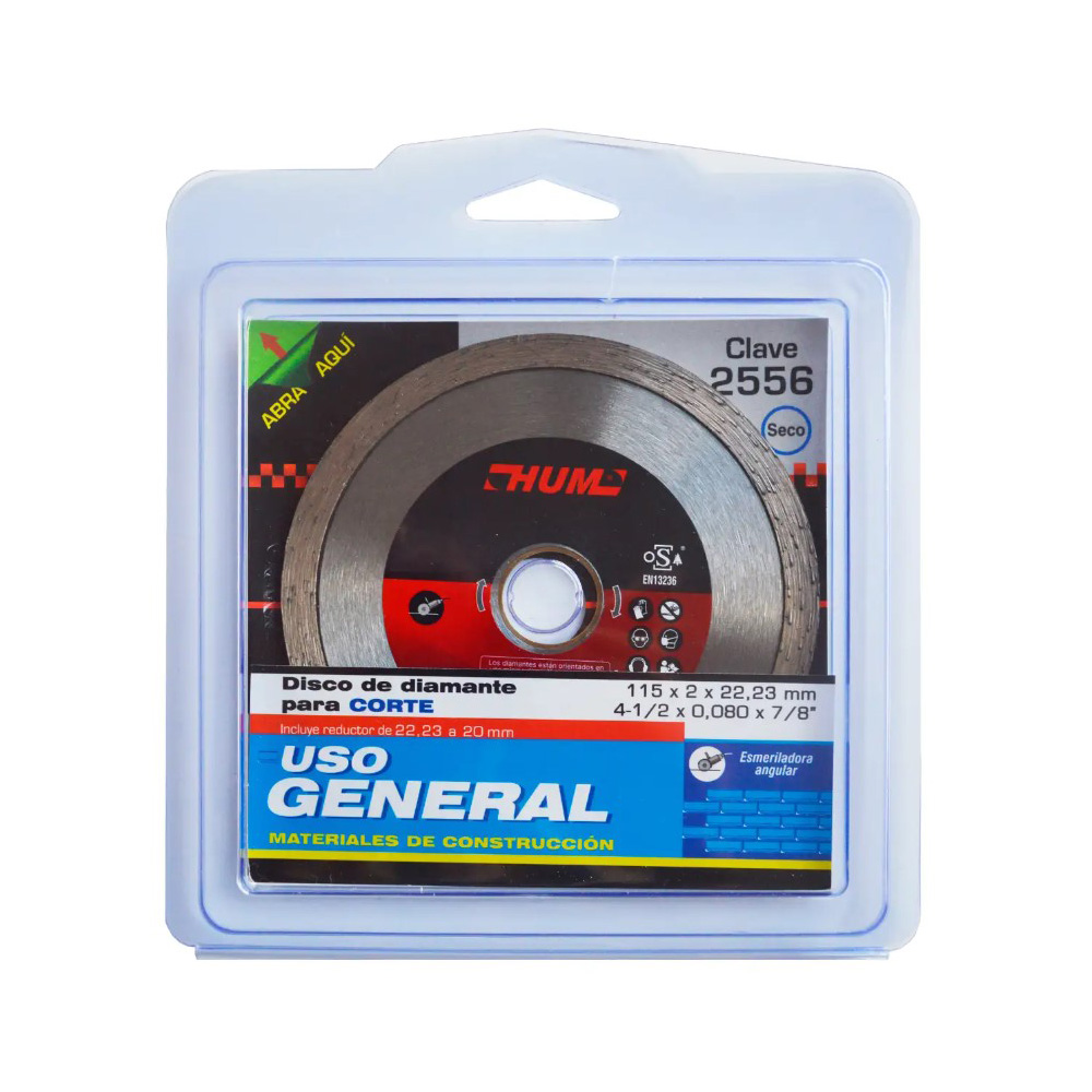 DISCO DE DIAMANTE P/USO GENERAL RIN CONT. 4 1/2 X 0.080 X 7/8 LINEA HUM