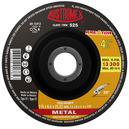 DISCO P/DESBASTE METAL 4 1/2 X 1/4 X 7/8 MOD. KREATOR (SUBST. A 774,386)
