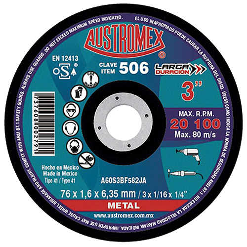 DISCO P/CORTE METAL 3 X 1/16 X 1/4 (PLANO)