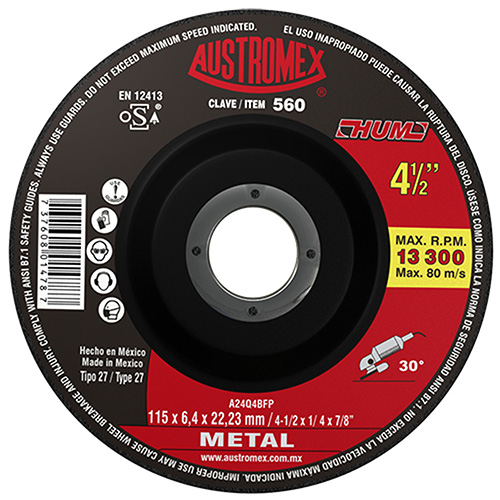 DISCO P/DESBASTE METAL 4 1/2 X 1/4 X 7/8 LINEA HUM ROJO