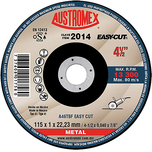 DISCO P/CORTE METAL SUPERDELGADO 4 1/2 X 3/64 X 7/8 AC. AL CARBON EASY CUT MAX.