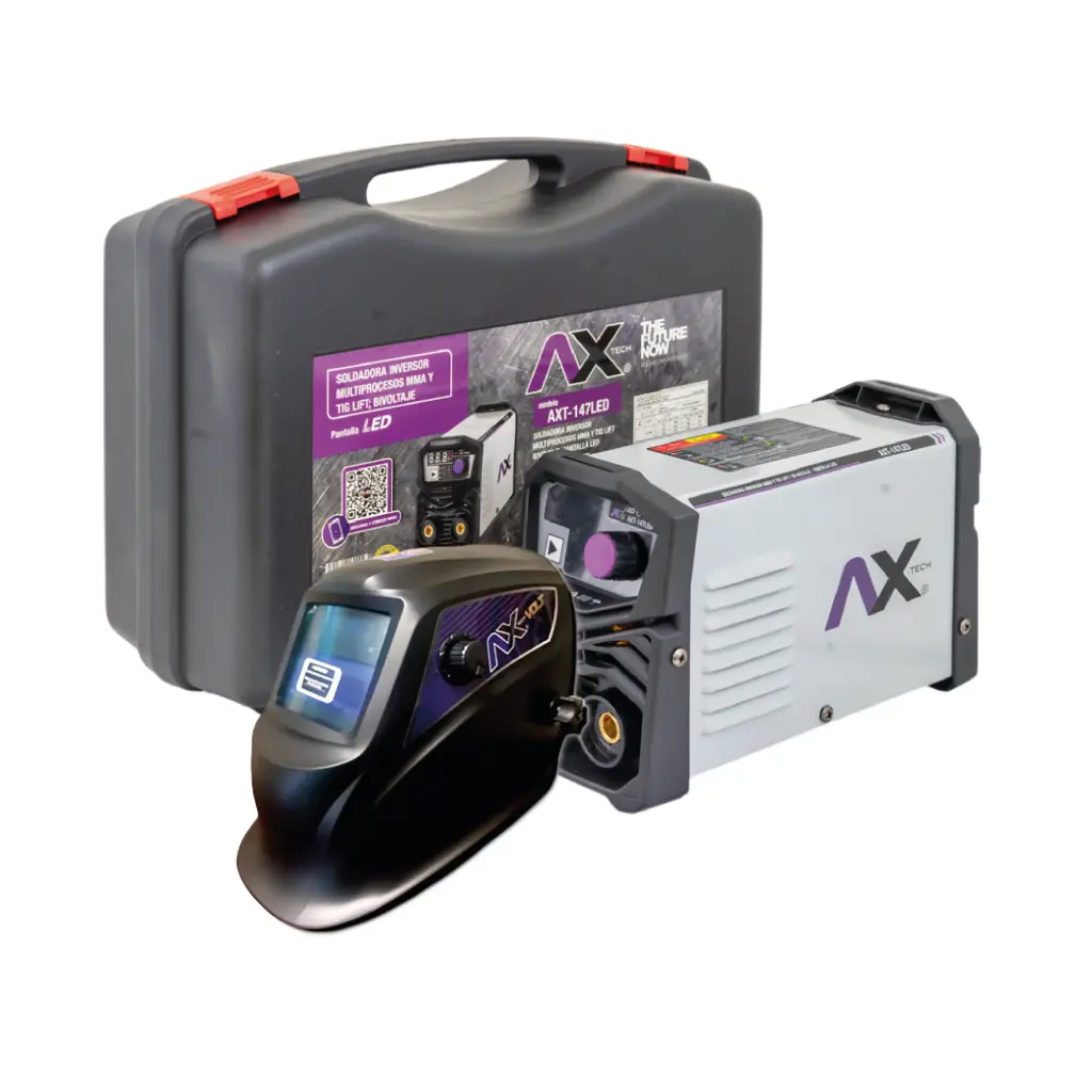 [AXT-147LED-S1] COMBO SOLDADORA INVERSORA 140 AMPS P/ELECTRODO DE 3/32 Y 1/8, TIG LIFT BIVOLTAJE C/PANTALLA LED Y ESTUCHE INCLUIDO + CARETA CE1004-CV