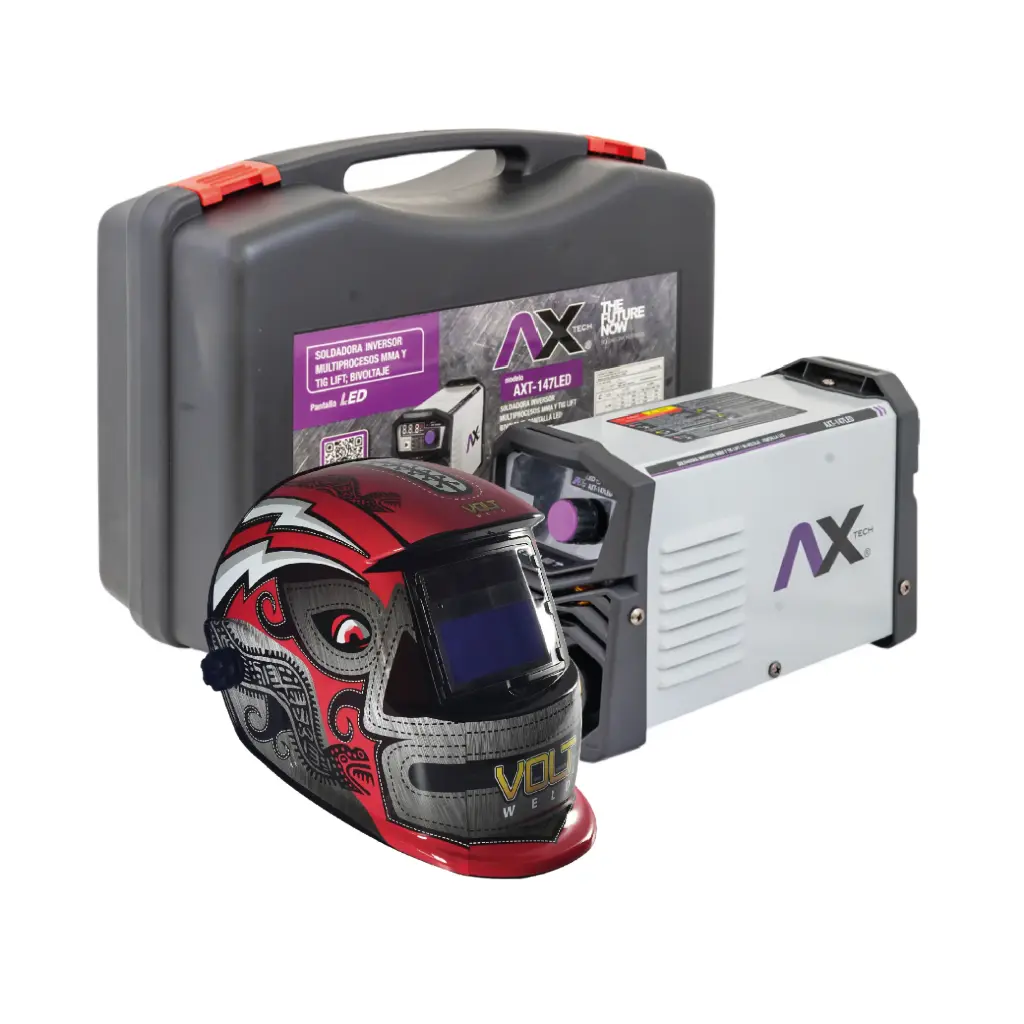 [AXT-147LED-S3] COMBO SOLDADORA INVERSORA 140 AMPS P/ELECTRODO DE 3/32 Y 1/8, TIG LIFT BIVOLTAJE C/PANTALLA LED Y ESTUCHE INCLUIDO + CARETA CELUCHADOR