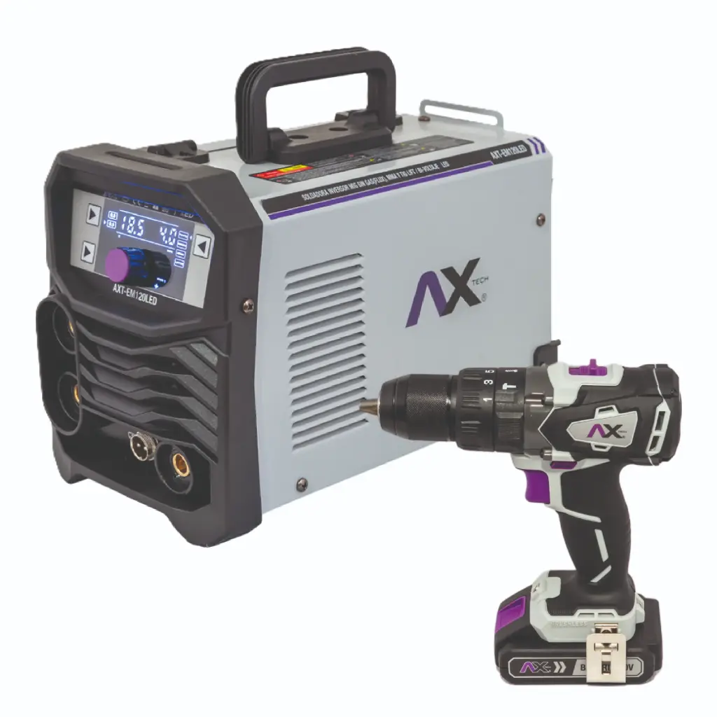 [AXT-EM120LED-C2] COMBO SOLDADORA INVERSOR MICROALAMBRE 120A CON ROTOMARTILLO INALAMBRICO  DE REGALO  AXT-TRB2055