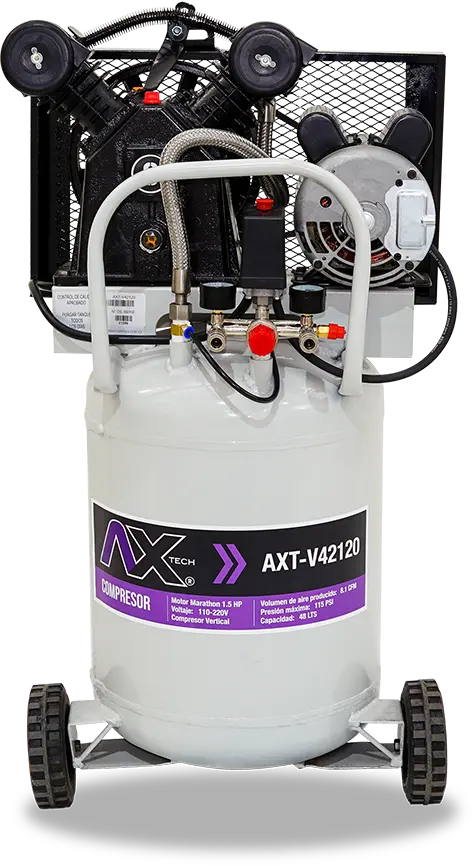 [AXT-V42120] COMPRESOR VERTICAL 48Lts CABEZAL 2 PISTONES EN V MOTOR MARATHON 1.5HP, 110-220V, 8.1CFM, 115PSI