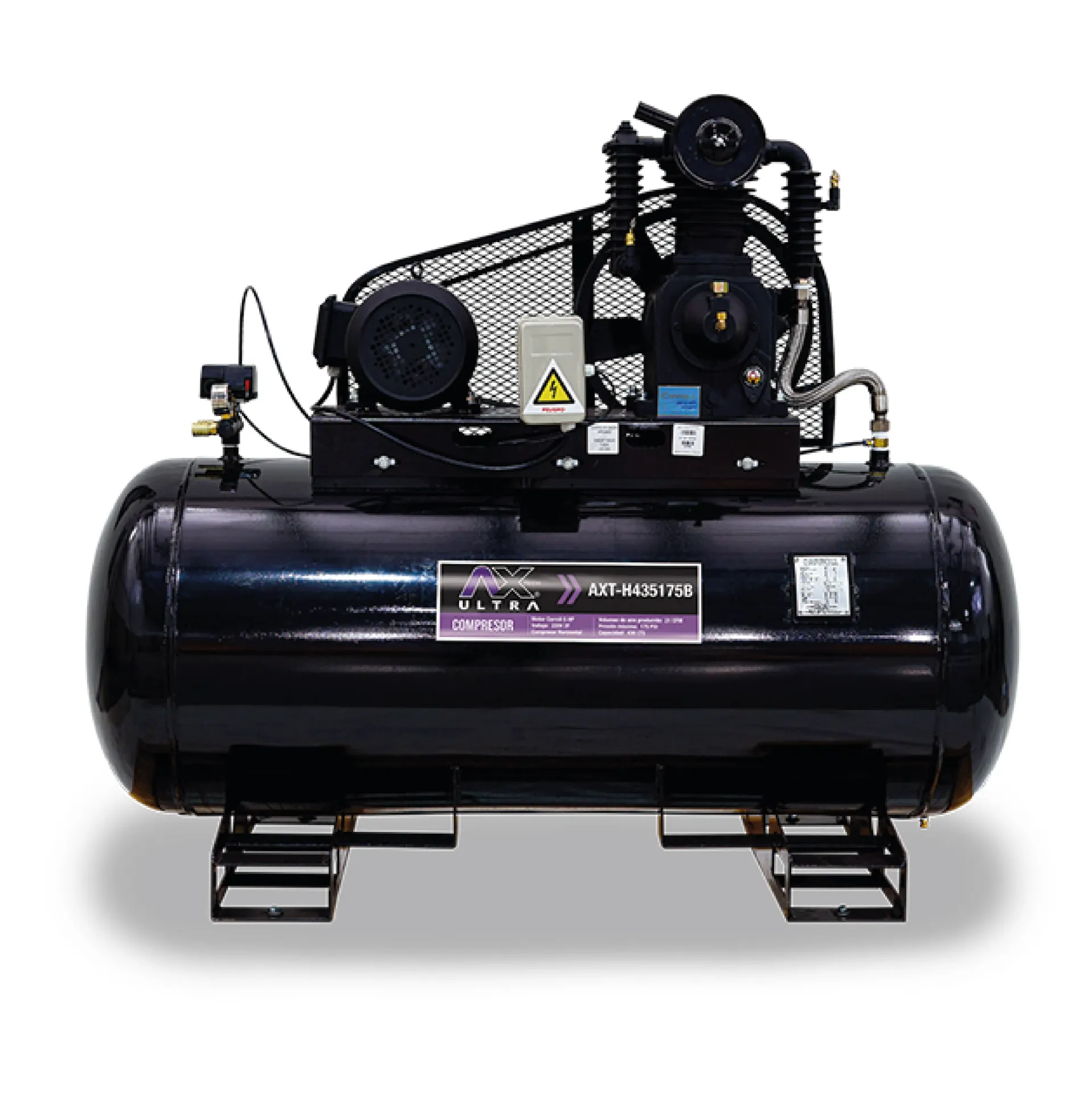 [AXT-H435175B] COMPRESOR HORIZONTAL 430Lts CABEZAL 2 PISTONES EN LINEA MOTOR CARROLL 5HP,220V 2PH, 21CFM, 175PSI