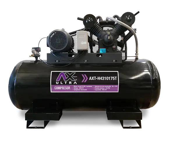 [AXT-H4310175T] COMPRESOR HORIZONTAL 430Lts CABEZAL 4 PISTONES EN V MOTOR CARROLL 10HP,220V 3PH, 39.7CFM, 175PSI