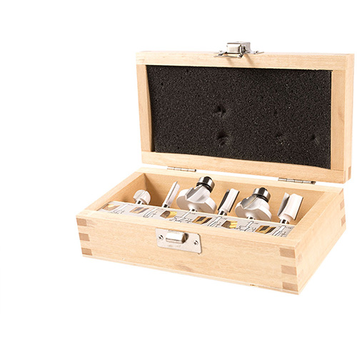 JUEGO DE 6 CUCHILLAS P/ROUTER C/CARBONO TUG. C/ESTUCHE MADERA (MAA-D53578)
