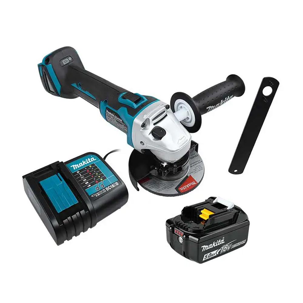 [MAK-DGA456STX2] COMBO MINIESMERILADORA INALAMBRICA 4 1/2 18 V S/CARBONES C/1 BAT. 5 AMP Y CARGADOR + S