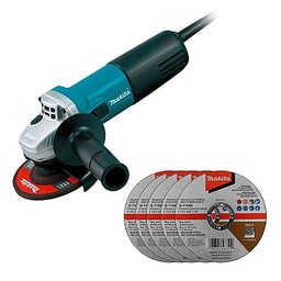 COMBO MINIESMERILADORA 4 1/2 840 W 10,000 RPM + 5 DISCOS MAKITA DE CORTE D-71685