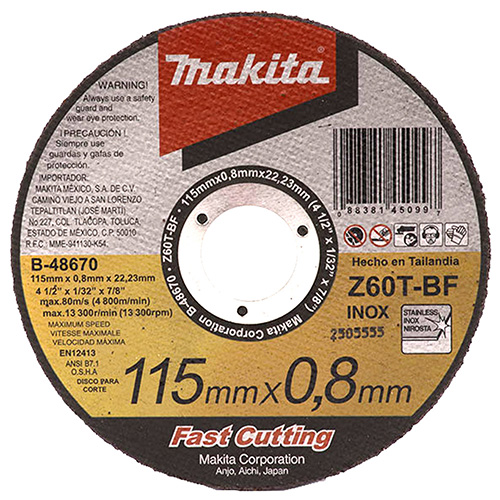 DISCO P/CORTE ACERO INOXIDABLE SUPERDELGADO 4 1/2 X 0.8mm X 7/8 (EL MAS DELGADO (MAA-B48670)