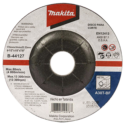 DISCO P/CORTE METAL 4 1/2 X 3mm X 7/8 (SUBST. AL A83593) (MAA-B44127)