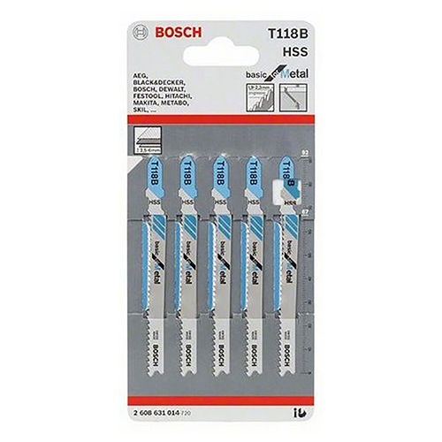 PAQUETE DE 5 SEGUETAS P/CALADORA METAL BASICA 2.5-6mm BOSCH (BOA-T118B)