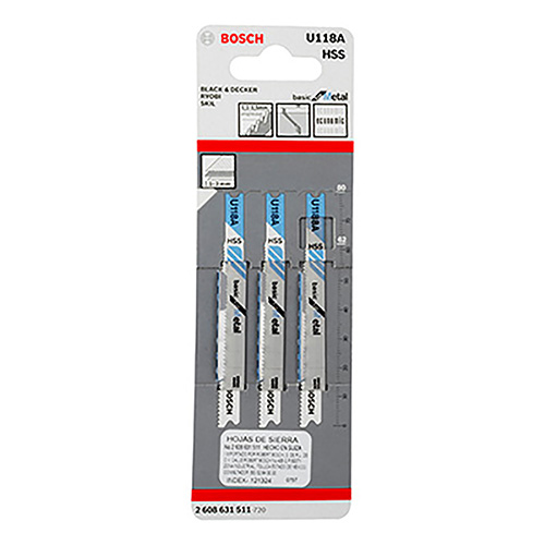 PAQUETE DE 3 SEGUETAS P/CALADORA METAL CORTE RECTO 1-3mm BD (BOA-U118A)
