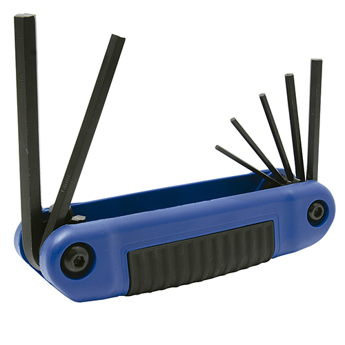 JUEGO DE 7 LLAVES HEXAGONALES METRICAS DE 2 A 8mm EN NAVAJA PLASTICA ROJA