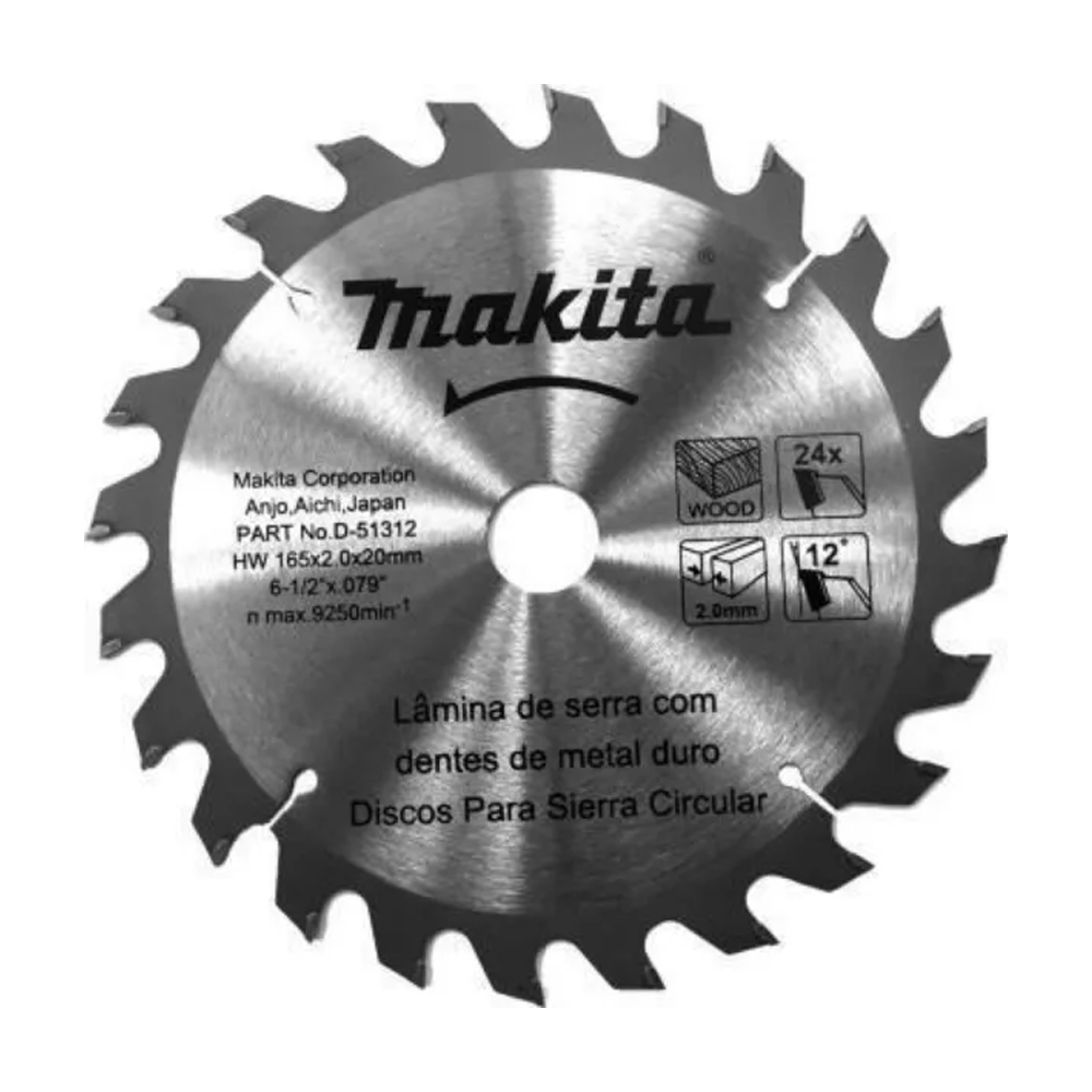 DISCO C/PASTILLAS DE CARBURO P/SIERRA CIRCULAR DE 6-1/2" X 20 X 24 DIENTES P/MADERA C/REDUCTOR 5/8"