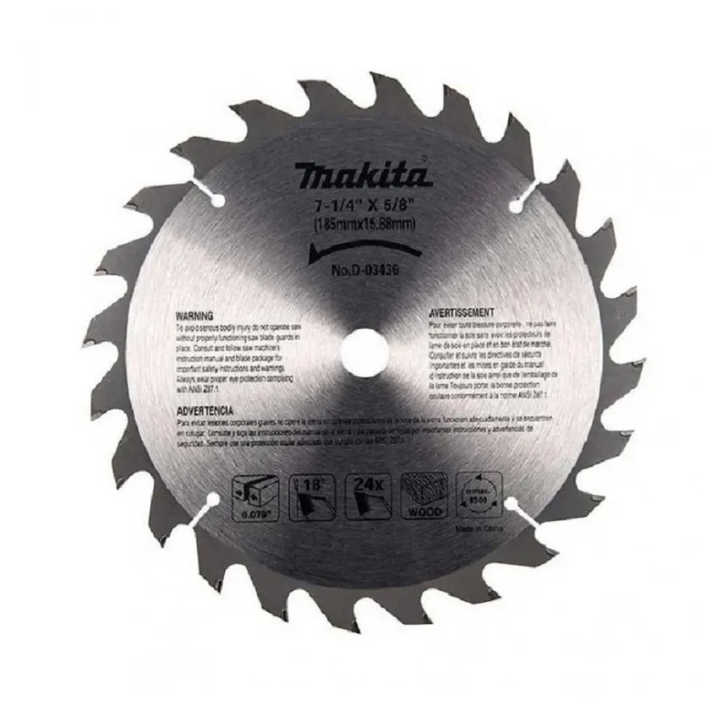 DISCO C/PASTILLAS DE CARBURO P/SIERRA CIRCULAR 7-1/4" X 5/8" X 24 DIENTES P/MADERA CON ROMBO