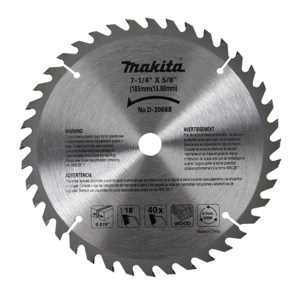 DISCO C/PASTILLAS DE CARBURO P/SIERRA CIRCULAR 7-1/4" X 5/8 X 40 DIENTES P/MADERA CON ROMBO