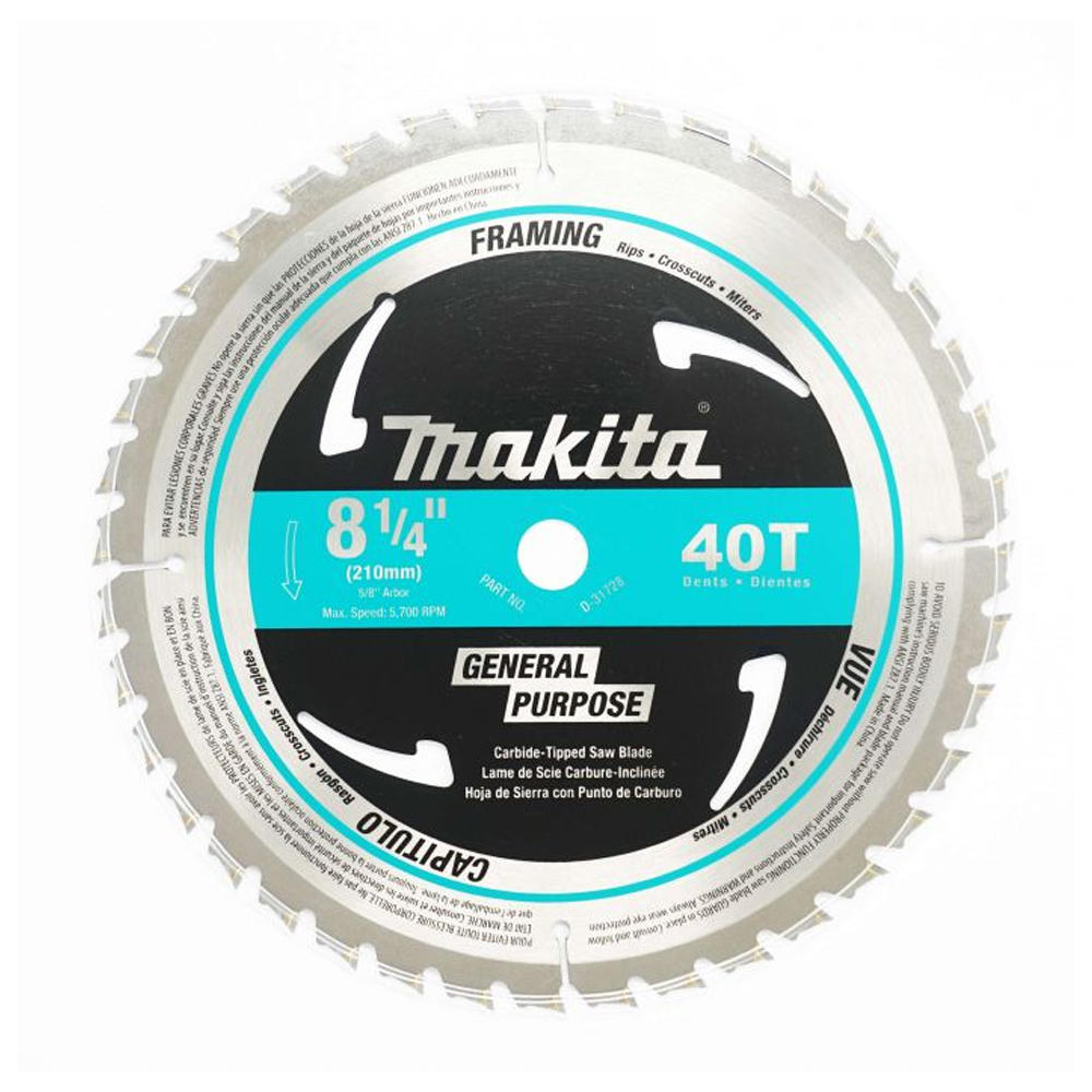 DISCO C/PASTILLAS DE CARBURO P/SIERRA CIRCULAR DE 8-1/4" X 5/8 X 40 DIENTES P/MADERA
