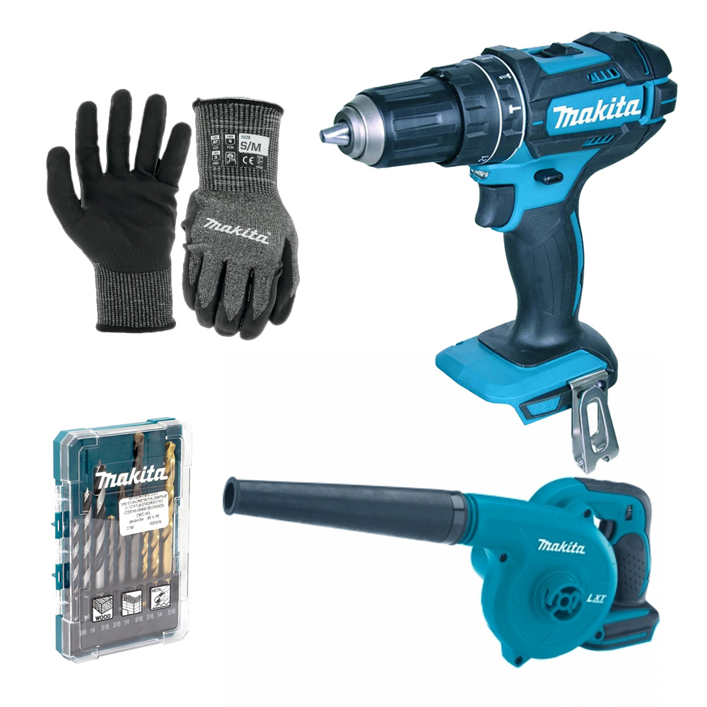 COMBO SOPLADORA INALAMBRICA + ROTOMARTILLO DE 1/2 + JGO. DE 9 BROCAS + GUANTES + 1 BAT. Y CARGADOR