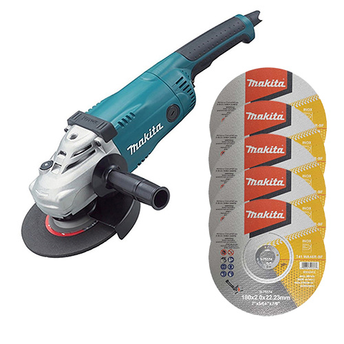 [MAK-GA7020+C02] COMBO ESMERILADORA 7" 2200 WATTS + 5 DISCOS DE CORTE DE 7 MAKITA D-75574