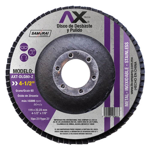 [AXT-DLG60-Z] DISCO LAMINADO PARA DESBASTE Y PULIDO GRANO 60 4-1/2 DE OXIDO DE ZIRCONIO