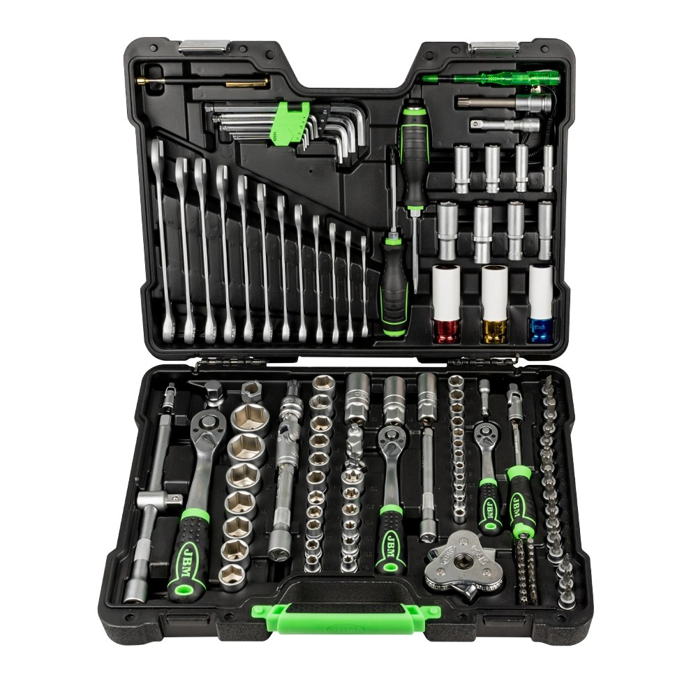 JUEGO DE MECANICO 132 PZAS DE 1/2 3/8 Y 1/4 C/12 LLAVES COMBINADAS MM DADOS CORTOS Y LARGOS MM CROMADO C/ESTUCHE