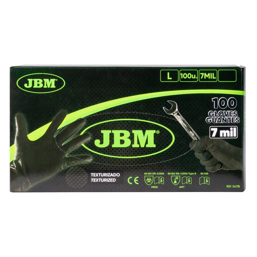 [JBM-54178] GUANTES NEGROS DESECHABLES DE NITRILO T:L 7,0MIL (100 UDS.) TEXTURA DIAMANTE