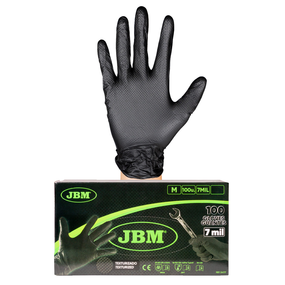 [JBM-54177] GUANTES NEGROS DESECHABLES DE NITRILO T:M 7,0MIL (100 UDS.) TEXTURA DIAMANTE