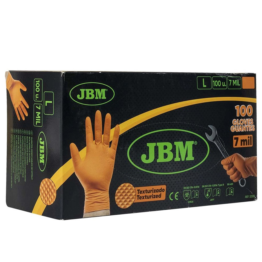 [JBM-53552] GUANTES NARANJAS DESECHABLES DE NITRILO T:L 7,0MIL (100 UDS.) TEXTURA DIAMANTE