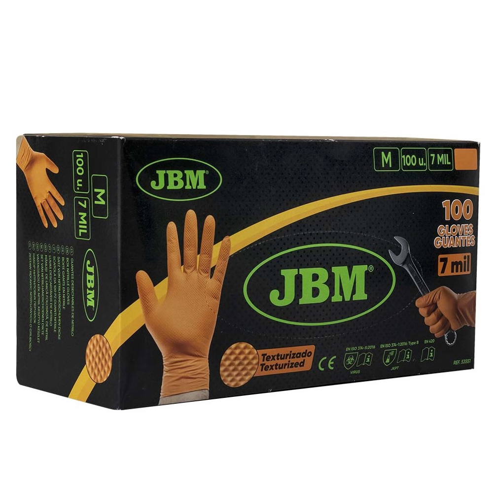 [JBM-53551] GUANTES NARANJAS DESECHABLES DE NITRILO T:M 7,0MIL (100 UDS.) TEXTURA DIAMANTE