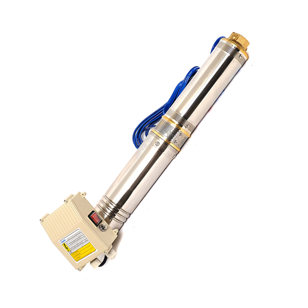 BOMBA SUMERGIBLE TIPO BALA DE 3/4 HP P/CIST/ALJIBE/POZO PROF. 120V EMB. DE COBRE ALT. MAX DE 20 A 70 MTS DE ACUERDO AL CAUDAL C/CAJA DE CONTROL