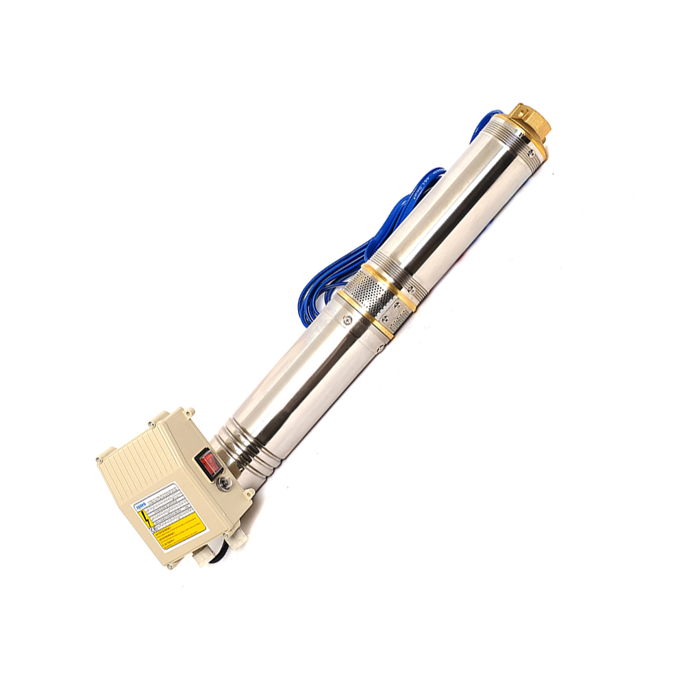 BOMBA SUMERGIBLE TIPO BALA DE 1 HP P/CIST/ALJIBE/POZO PROF. 120V EMB. DE COBRE ALT. MAX DE 26 A 90 MTS DE ACUERDO AL CAUDAL C/CAJA DE CONTROL