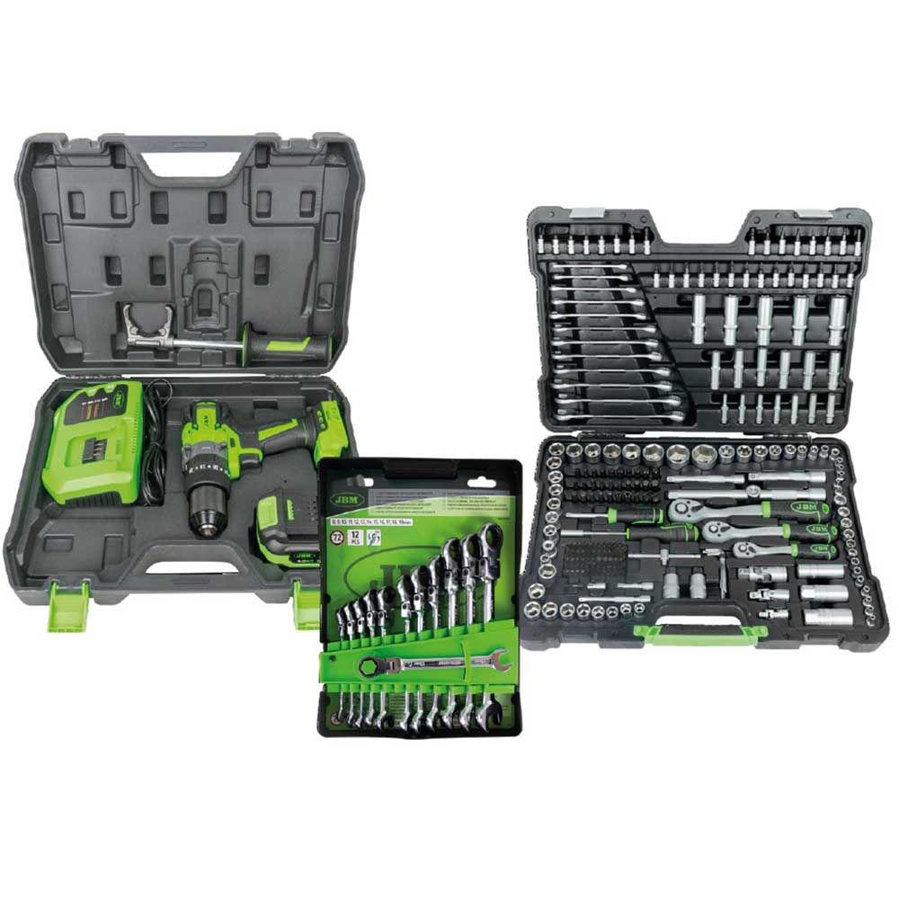 [JBM-BLACKFR-158] COMBO DE MALETÍN DE HERRAMIENTAS 54034 + 12 LLAVES COMBINADAS ARTICULADAS 51318 + TALADRO 60047C