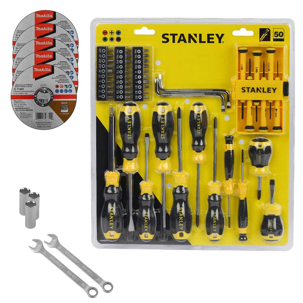 COMBO 50 DESARMADORES+5 DISCOS CORTE D71685+3 DADOS DE 3/8X3/4+2 LLAVES COMB. 8 MM GRATIS C/VALOR APRX $190.00