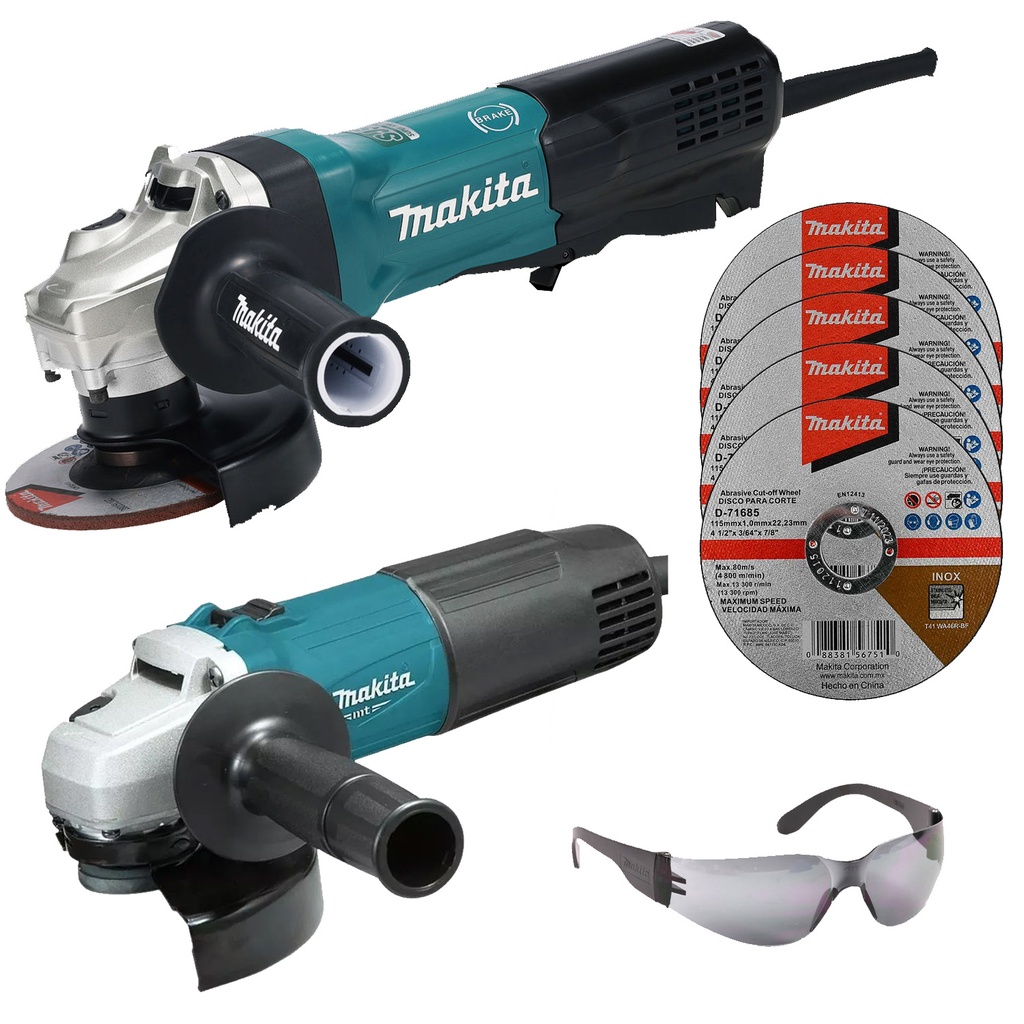 [MAK-GA4593X03+C01] COMBO SUPERMINIESMERILADORA 4 1/2 1900W VEL VAR SW PALETA+5 DISCOS D/CORTE+MINIESMERIL 4 1/2 MT+LENTES MAKITA
