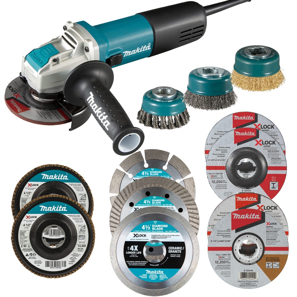 [MAK-GA4570+C01] COMBO MINIESMERILADORA 4 1/2 7.5 AMP C/SISTEMA X-LOCK P/CAMBIO RAPIDO+11 ACCS DIFERENTES GRATIS C/X-LOCK SYSTEM