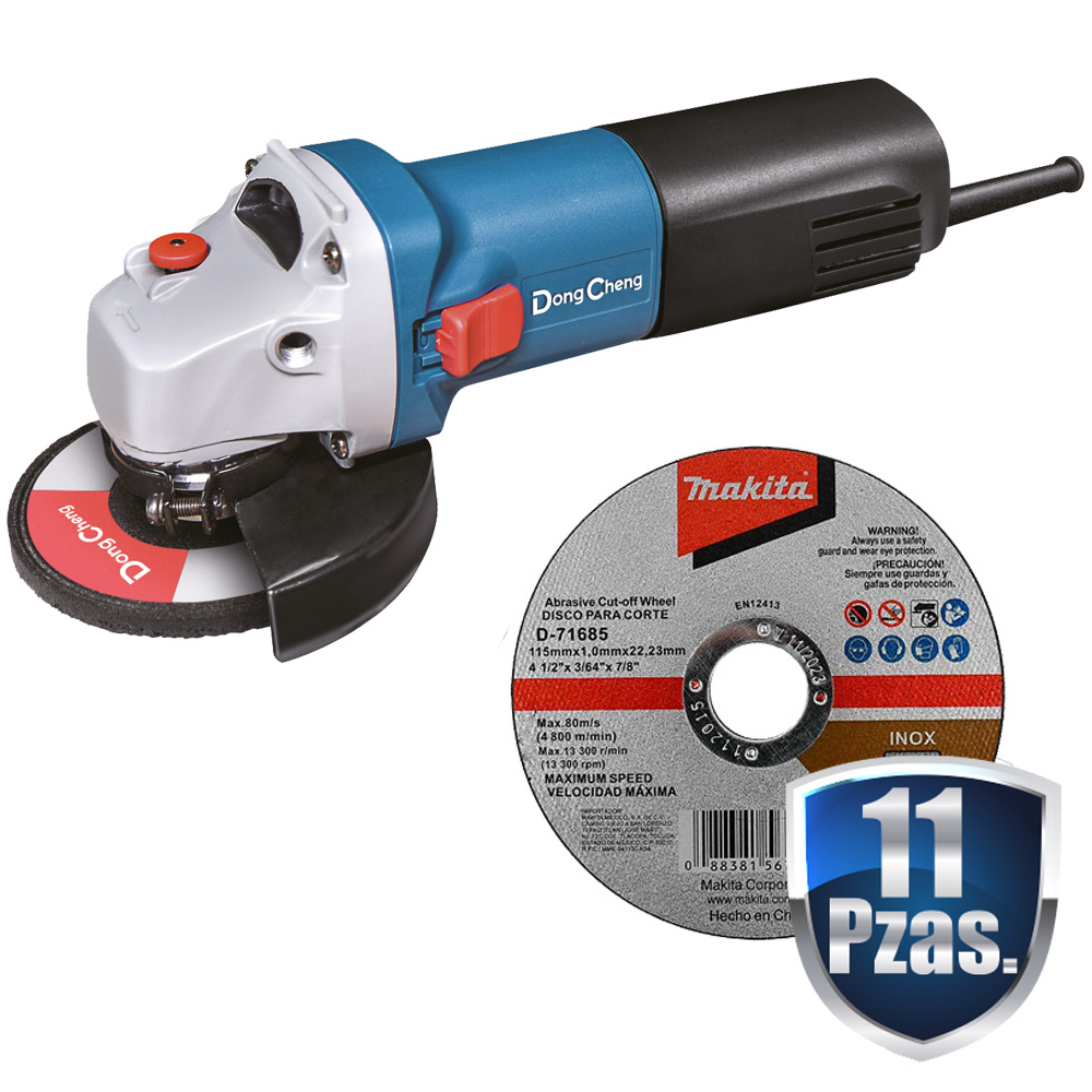 [DCH-DSM02-115+C02] COMBO MINIESMERILADORA DE 4 1/2, 710 WATTS FLECHA 5/8"+11 DISCOS DE CORTE MAKITA D-71685