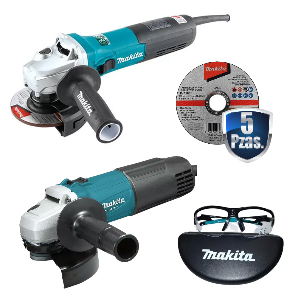 [MAK-GA4590X01+C01] COMBO MINIESMERILADORA 4 1/2 1900 W VEL. VAR.+MINIESMERIL M0901B+5 DISCOS CORTE D71685+GAFAS DE SOL CLAROS